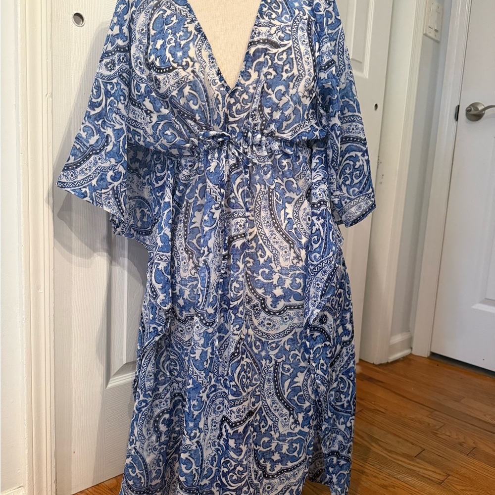 Echo Blue and White Paisley Robe Swim Cover-Up